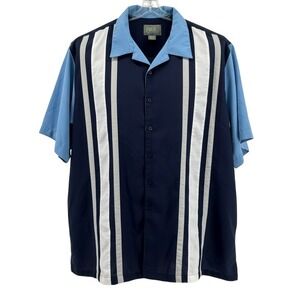 FUSE Bowling Shirt Mens 4XLT Navy Blue Polyester Vertical Stripes Retro Tall